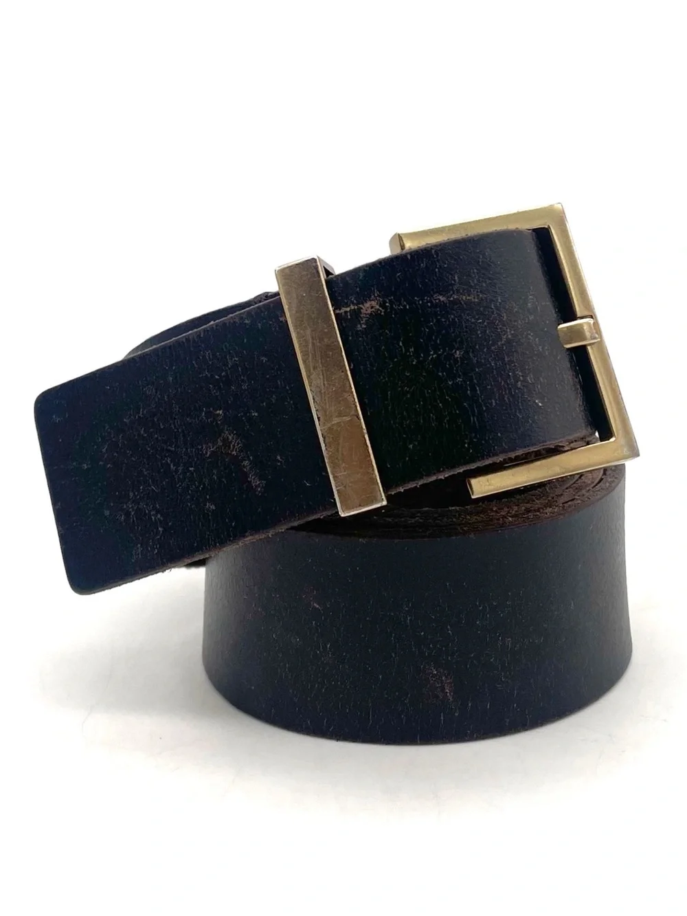 AllSaints Women’s Size S Black Genuine Leather Wide Waist Belt Gold Buckle
